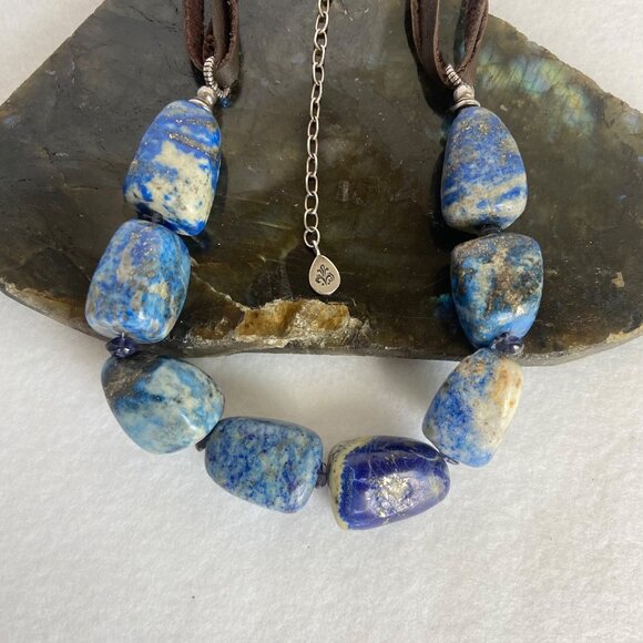 BARSE Sterling Silver 925 Lapis & Sodalite Beaded 4 Strand Leather Necklace 25" - Picture 12 of 16